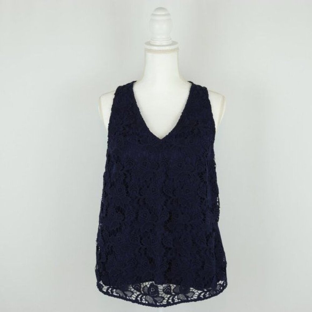 Banana Republic Women's Medium Blue V-Neck Lace Double Layer Tank Top